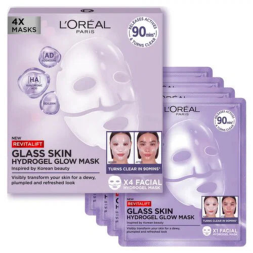 Loreal Paris Revitalift Glass Skin Hydrogel Glow Mask 4 Pk